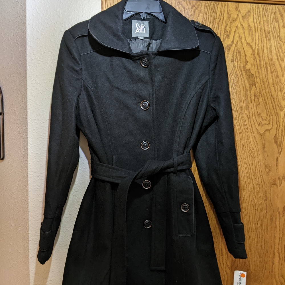 Roz Ali Black Trench Coat. Like New
